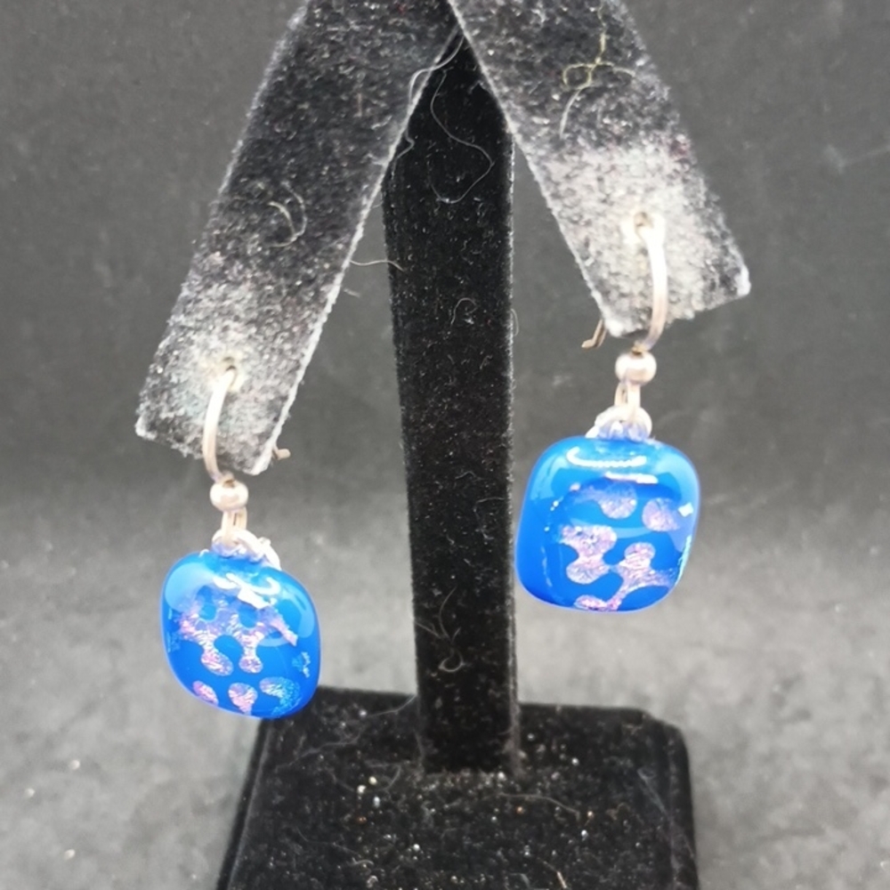Blue and Orange Square Dangle Earrings